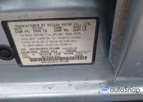 2000 Nissan Sentra Base from USA, damaged, VIN 3N1CB51DXYL353188